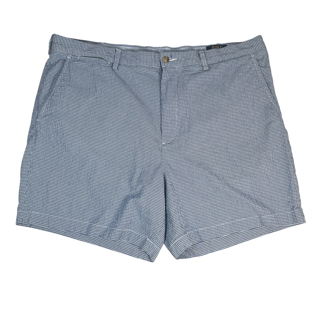 Polo Ralph Lauren Mens Shorts 40 Blue Gingham Stretch Classic Fit 7in Inseam